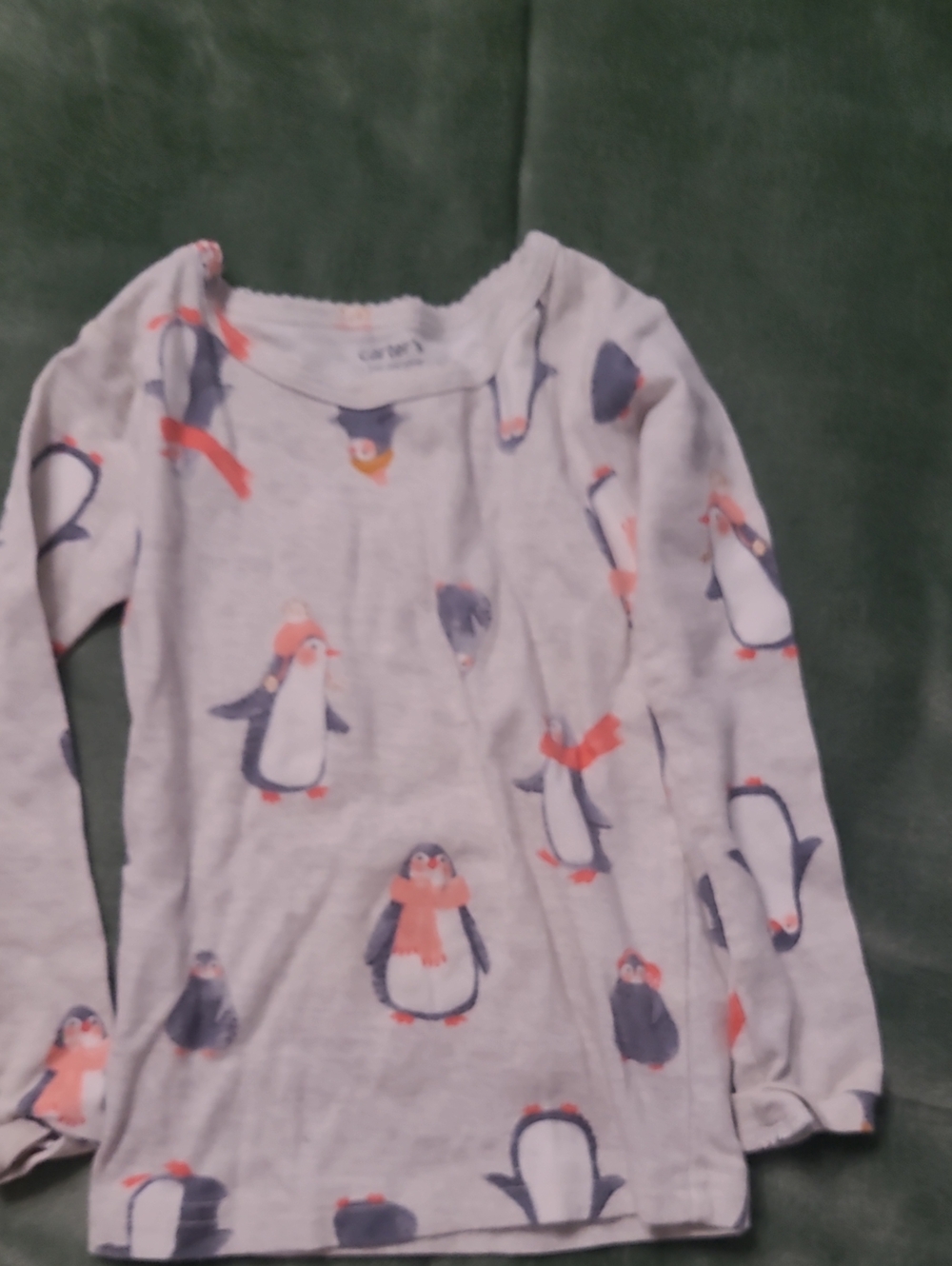 Carter's Light Gray Kids Penguin Pajama Top with Orange Accents